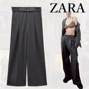 NWT ZARA MID GRAY LIMITED EDITION BELTED RELAXED TROUSER PANTS XS